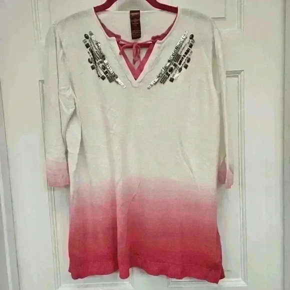 Olsen Europe Tops - Olsen Europe Ombre Pink Women's Beaded/Sequins Tops,Size Large